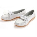 2016 New vintage fashion bow scrub boat shoes women comfortable flats free shipping genuine leather loafers