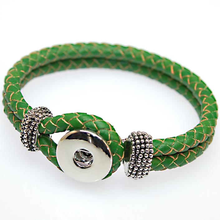 DIY interchangeable geniune braided leather wrap bracelet fits snap button charms.High quality plated DIY