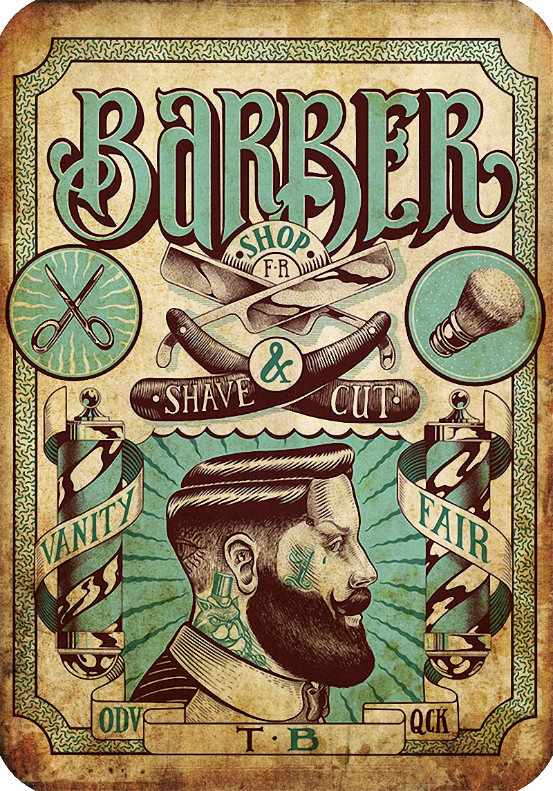 vintage hairdresser tattoos patterned