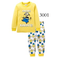 knitted cotton 100% toddler kid pajamas set with cute cartoon pattern Minions