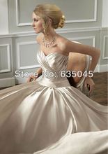 High Quanlity New Custom Made Bridal Gowns Satin Luxury Crystal Beading Pleat Elegant A Line Wedding