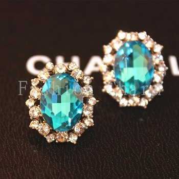 Fashion Show Jewelry 18k Rose Gold Plated Light Blue CZ Brand Earings ...