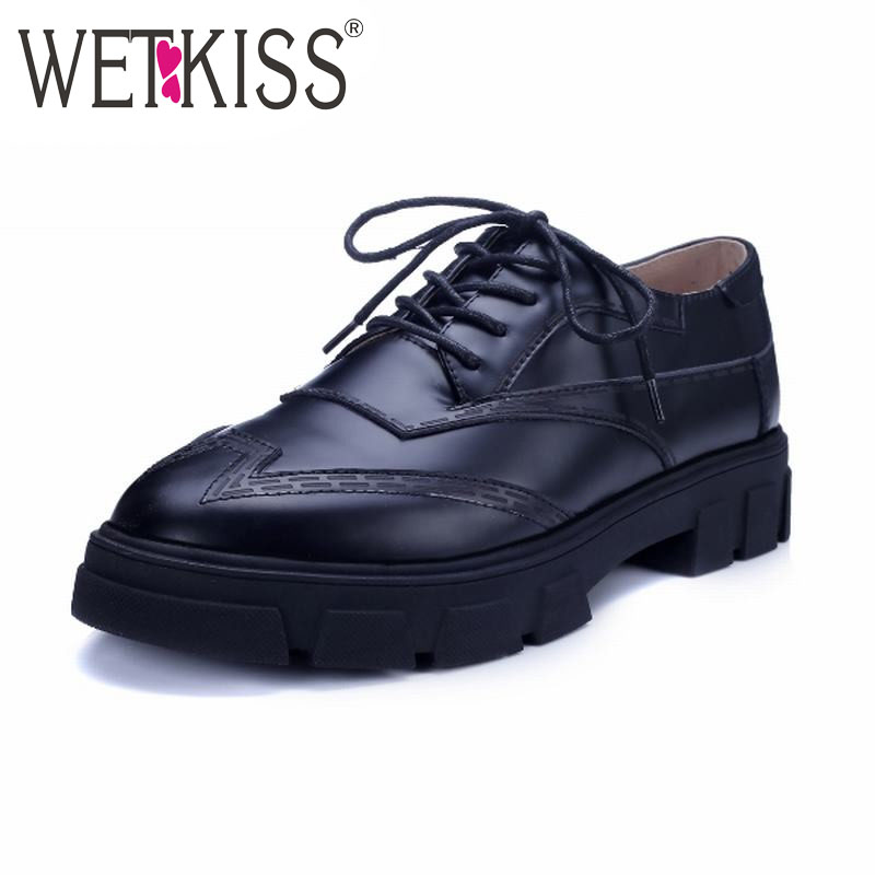 High Quality 2016 Genuine Leather Flats Shoes Fashion Western Style Flats Spring Thick Sole Platform Shoes