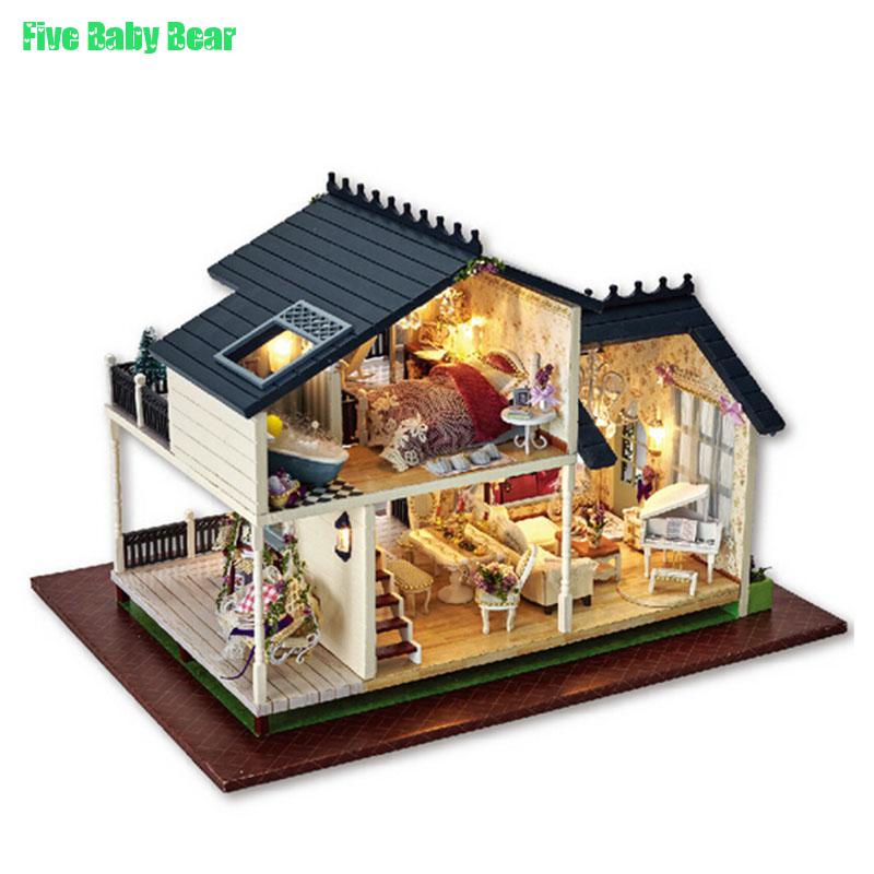 2016 NEW Diy Wooden Doll House Handmade dolls HOUSE Miniatura Furniture Wood Dolls Miniature House Toy Gifts Houses Toys