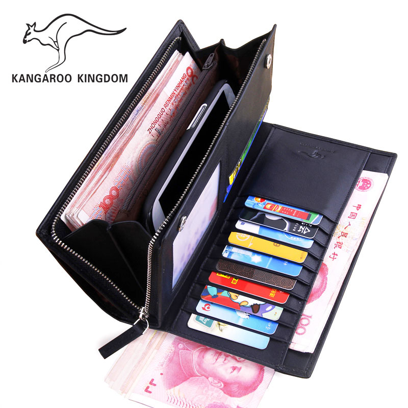 hot sale new men Kangaroo    long design multi card holder  genuine leather zipper cowhide  mobile phone bag  wallet mens wallet