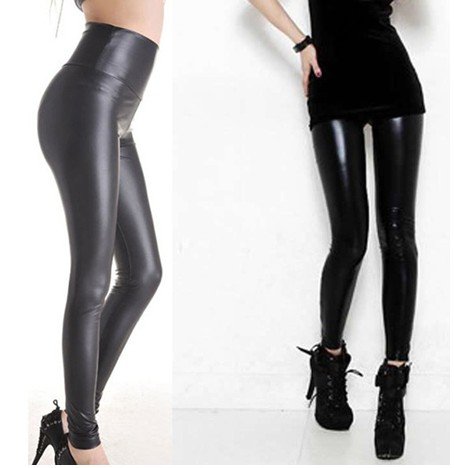 East Knitting FREE SHIP+Wholesale 5pc/lot SED-063 Shiny Metallic High Waist Black Stretch Leather Leggings/Tights/Pants S/M/L