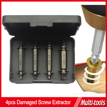 4pcs Double Side Drill Out Damaged Screw Extractor Out Remover Handymen Broken Bolt Stud Removal Tool Kit in case