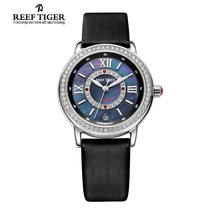 Reef Tiger/RT Popular Elegant Watches for Women Ronda 763 Quartz Diamonds Watch with MOP Dial Calfskin Leather RGA1563