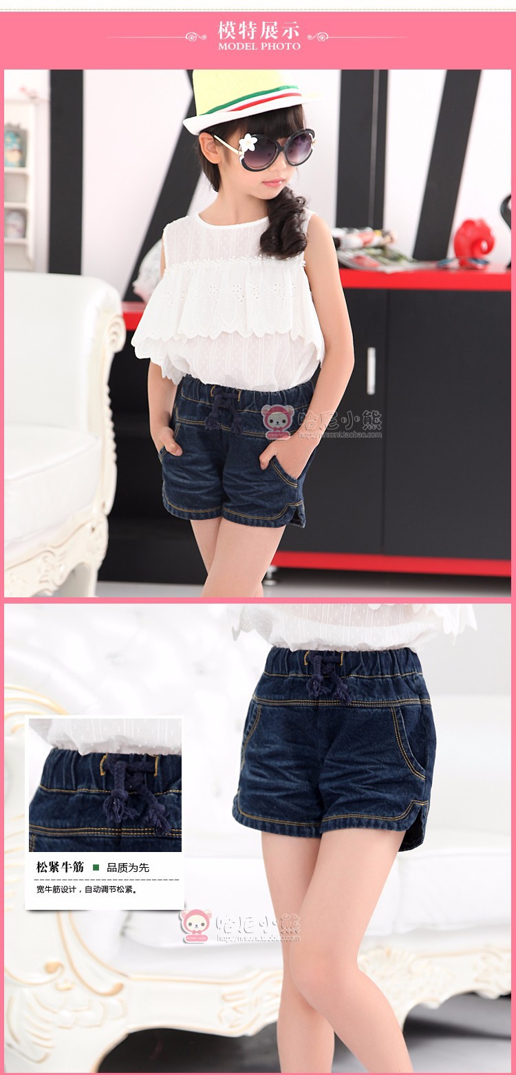 2015 news summers fashion girls shorts jeans with pockets pants children\'s brand denim kids shorts kikikids size 5-15 years (9)