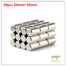 30pcs/lot Strong Magnet Disc 6mm X 10mm Cylinder Round N35 Rare Earth Neodymium Free Shipping