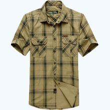 AFS JEEP Men Shirt Brand Summer Dress Men’s Short Sleeve Shirt Plaid Style Plus Size Casual Male Clothing MAPP04313