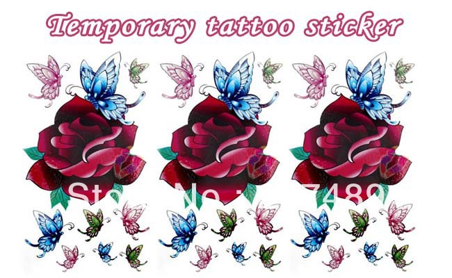 butterfly roses Good quality Temporary tattoos Waterproof tattoo stickers body art Painting wholesale