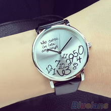 Women s Men s Who Cares Faux Leather Arabic Numerals Letters Printed Wrist Watch