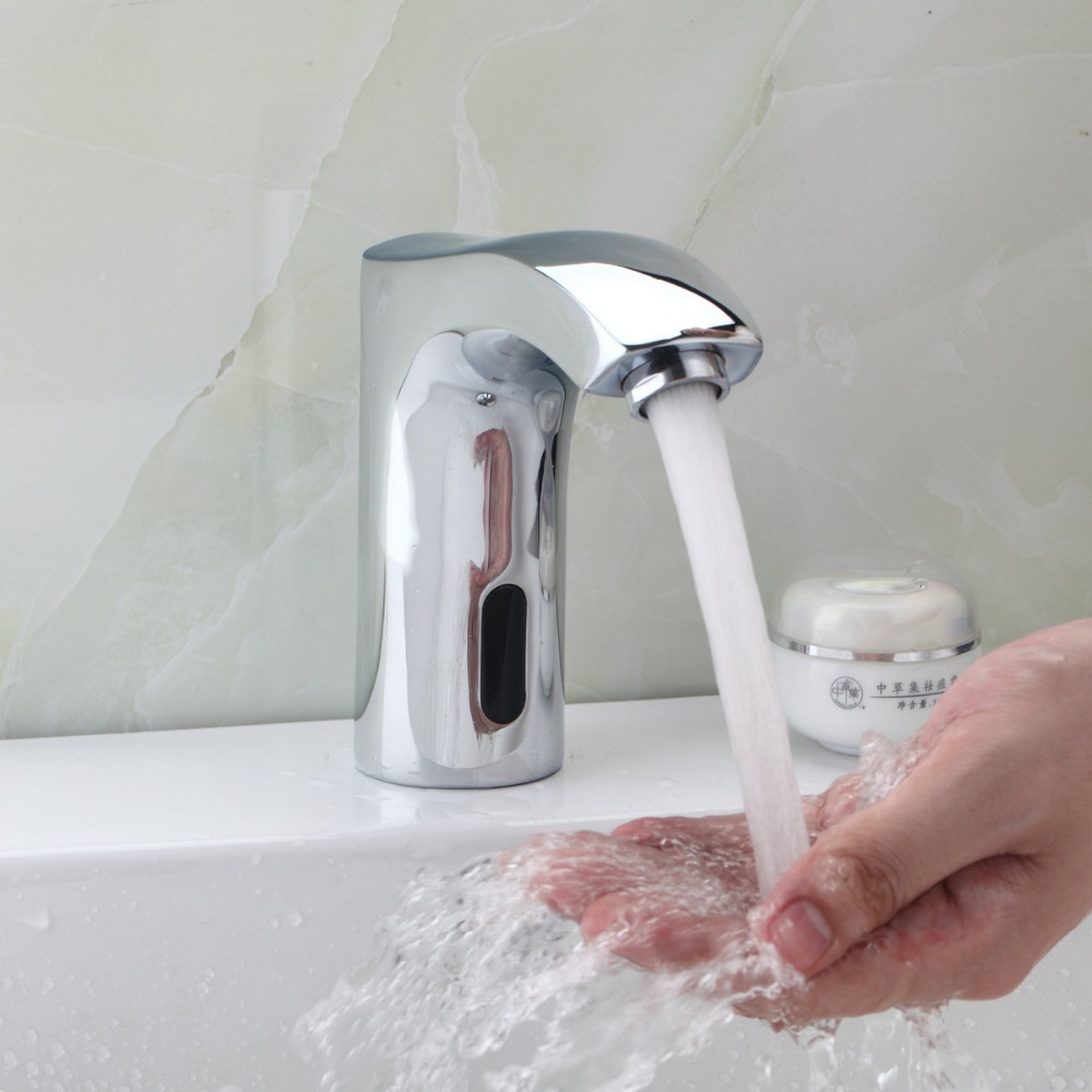 Фотография 89029 Single Cold New Automatic Sensor Hand Free Waterfall Bathroom Basin Sink Faucet Chrome Tap Bathroom Sense Faucets