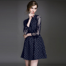 2016 Women Summer Club Casual Vintage Elegant Navy Sexy Dress Ladies Lace Crochet Lace Collar Evening
