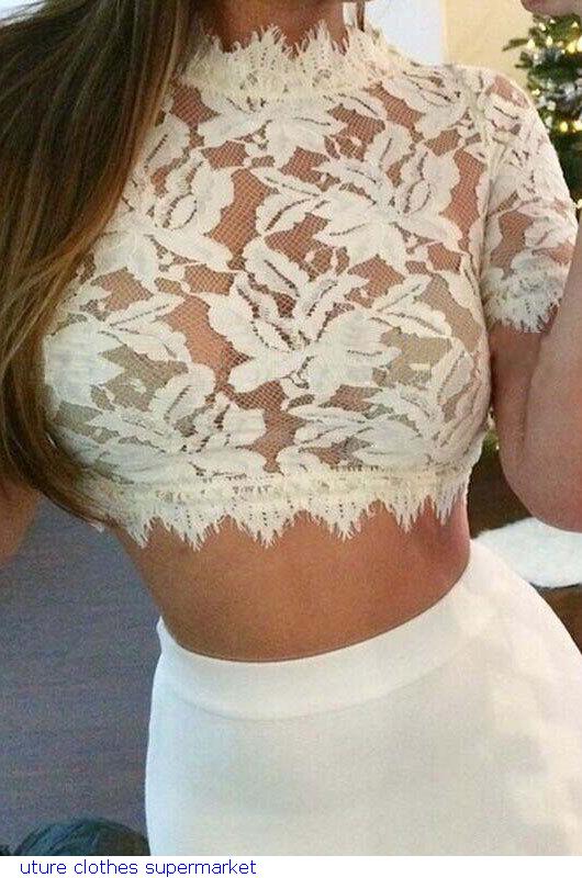 2015 Femininas Blusas Summer Style Blouse Shirts Black/White Short Sleeve Lace Crop Top T-shirt Fitness blusa de renda LC25516