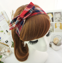 Classic 100 Cotton Vintage London Student Style Plaid Rabbit Ears Different Shape Hairband Headwear in Women