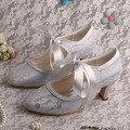 Wedopus Custom Color Dropshipping High Quality Women s Wedding Shoes Silver Lace with Ribbon