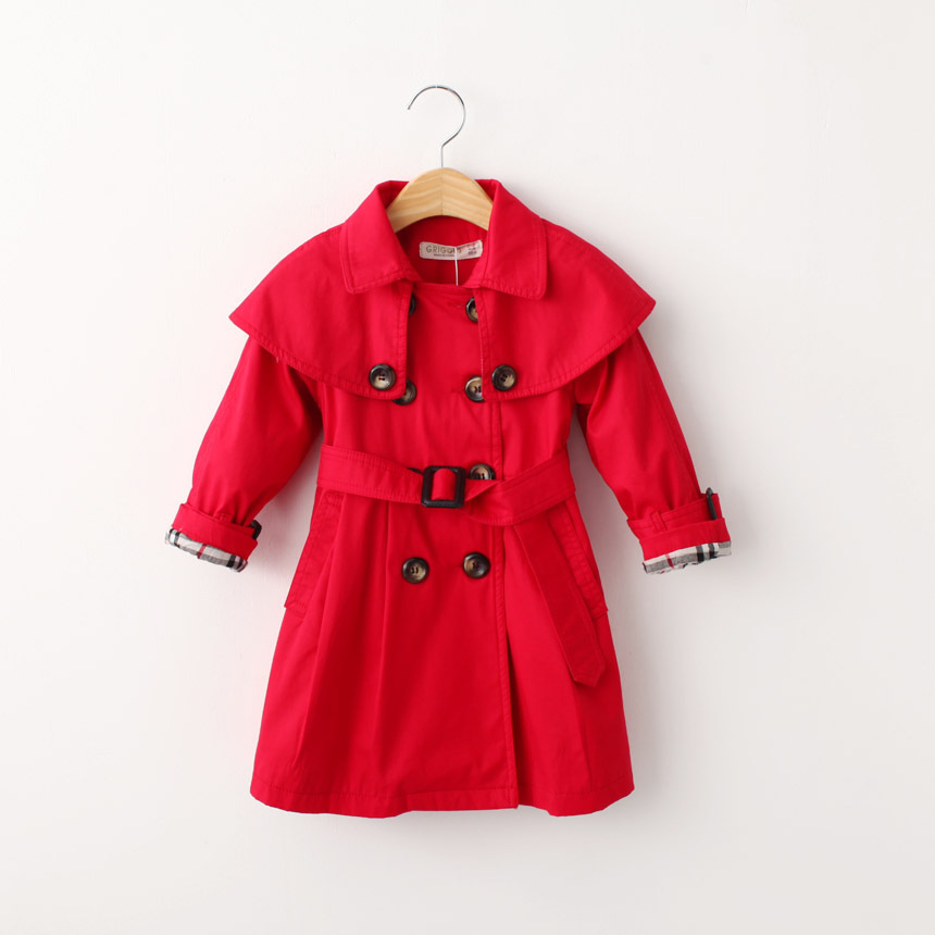 Baby Girls Double-Buttons Cotton Trench Coats Kids Girl Autumn Fashion Sash Stylish Outwear Children's Clothing