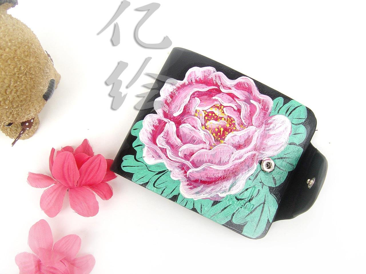 fashion leather wallet national flower peony korean style painted card package free fashion leather wallet national flower peony korean style painted card package free