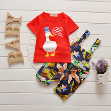 2016 New Summer Wear Baby Boy Clothing Set Boy Sports Suit Set Clothing Children Causal Clothes T Shirt+Bib Pants Kids Clothing