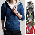 Mens Males Fashion Thicken Fur Hooded Hoodies Sweatshirts Casual Zipper Jackets Coats Outerwear Plus Size XXXXL