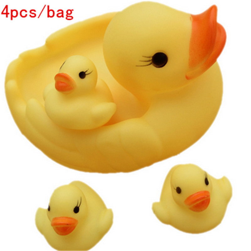 4pcs/bag 20bags 1 big 3 small baby bath duck swimming in a net 4 baby bath toys sound rubber duck floating bath toys
