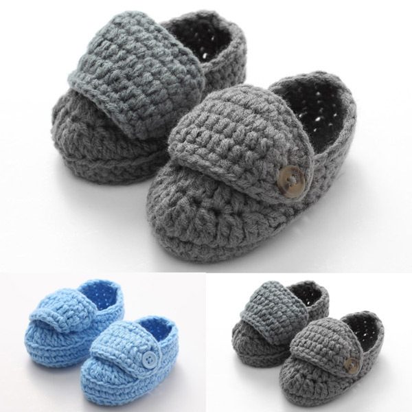 Handmade Knitted Baby Boy Loafers Shoes Crochet Toddler Booties Socks Soft Ne...