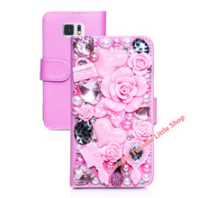 Hot New Flower Galaxy S6 Case Diamond Crystal Flip Wallet Leather Case For Samsung Galaxy S6 Phone Cases Accessories Protector