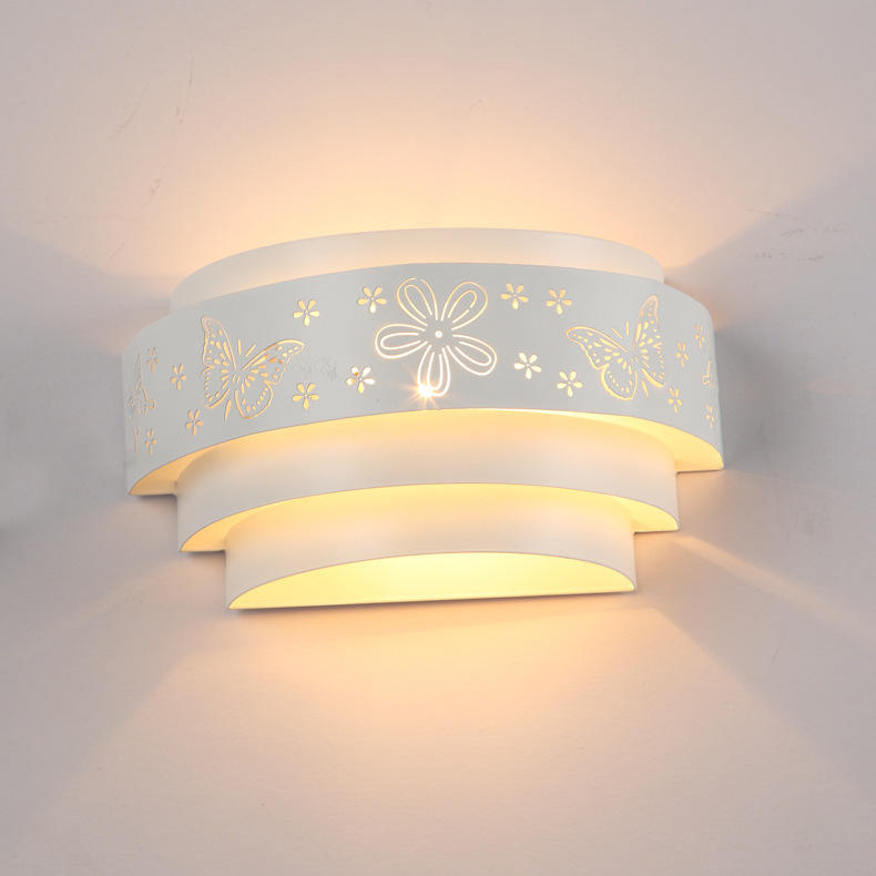 Morden Wall Lamps Minimalist Butterfly Flower Carved Square Round LED E27 Wall light,white stereoscopic Iron mirror front kits