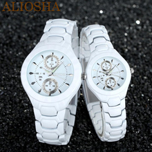 Aliosha marca Sinobi correa de acero inoxidable para él y ella relojes reloj de pulsera moda japonés movimiento de cuarzo de los amantes reloj