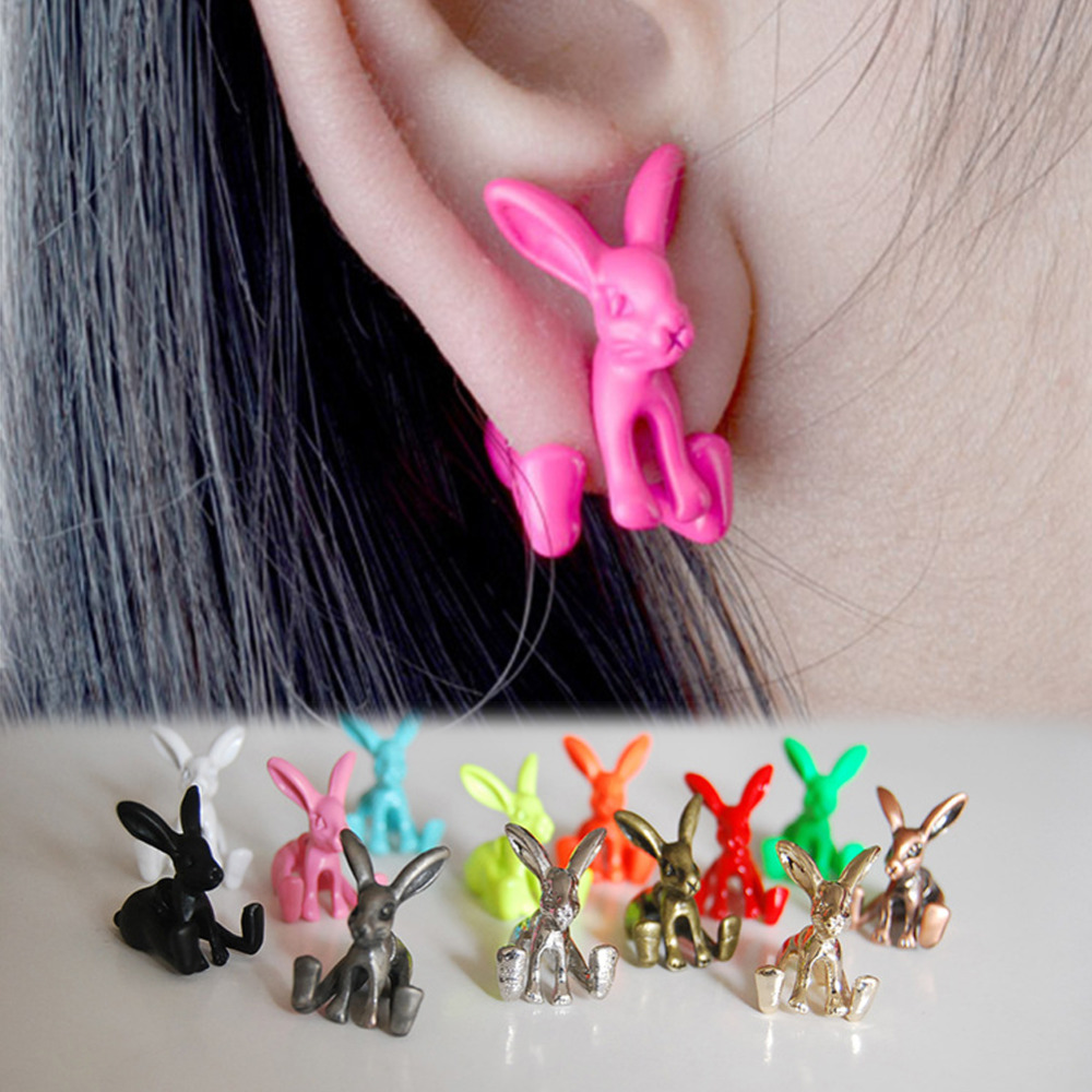 1pcs Fashion Cute Earrings Punk Style Jewelry Dimensional Animal Bunny Rabbits Earrings Piercing Earrings For Girls