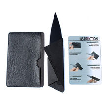 10 unids/lote negro cuchillo de bolsillo herramienta de Mini tarjeta de crédito cuchillo de hoja plegable de múltiples funciones al aire cuchillo con cuero de la PU del bolso