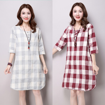 2016 Summer New Maternity Dress Half Sleeve font b Plaid b font Maternity Clothes for Pregnant