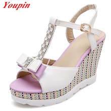 Slope with sequins Roman shoes Casual sandals 2016 4 colors Slip resistant rubber sole Mixed colors Sandals sweet female models