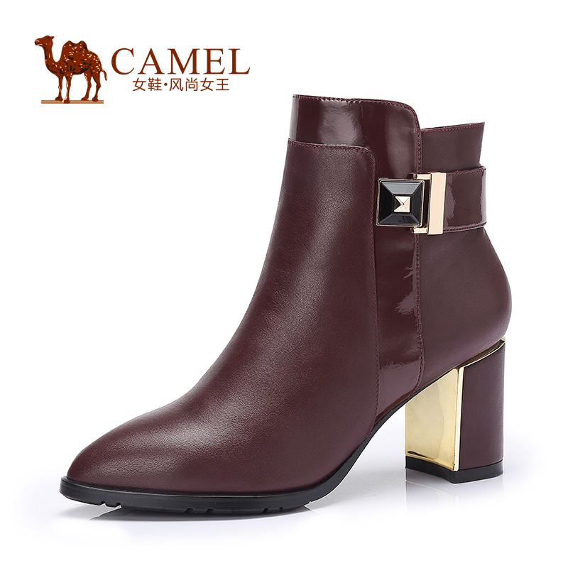 Camel women high heel boots 2015 new water dyed calfskin shoes fashion charm zipper cow leather pointed high-heeled boots women