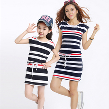 2016 Spring Family Matching Outfits Fashion Short Sleeve Mother Daughter Dresses Cotton Mom Daughter Dress Family Look Clothing