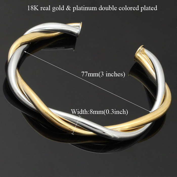 New Trendy Big Size Bracelets Trendy Two Tone 18K Real Gold Platinum Plated Cuff Bracelets Bangles