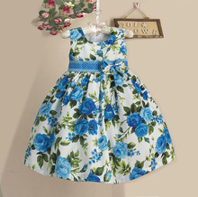 New Girls print Dress Blue Floral pattern Summer girl Dresses Casual dot children clothing high street