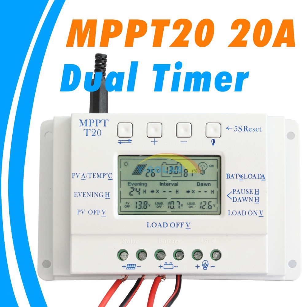 MPPT 20A Solar Panel Controller 12V Solar Controller Dual Timer Function for PV lighting system LED T 20 Solar Regulator MPPT 20A Solar Panel Controller 12V Solar Controller Dual Timer Function for PV lighting system LED T 20 Solar Regulator