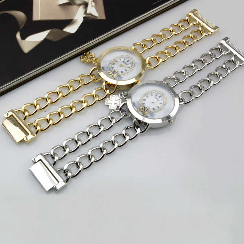 WH004 Fashion Chain Bracelet Big Face Quartz Analog Lady Wrist Watch XMAS GIFT gold Hand catenary