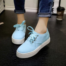 solid Classic spring black white canvas shoes women for summer lace up breathable 2016 new fashion flat platform shoes round toe