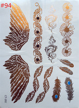 Free shipping temporary tattoo fashion product foil waterproof angel wings tattoo tattoo stickers paste gold bracelet wholesale