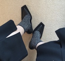 2016 Black Leather Square toe Fashion Sexy Women Pumps Med Heel Bowties Slip-on Women Platform Shoes Thin Heel Women Shoes J587