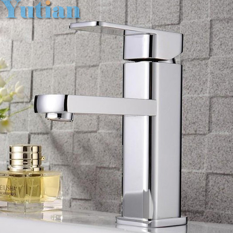 100%Brass Single Hole Bathroom Faucet Basin Faucets Hot and Cold Water Mixer Tap+2 pcs Hoses YT-5001