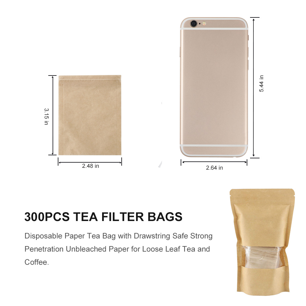 Disposable Paper Tea Bag with Drawstring Safe Strong Penetration Unbleached Paper for Loose Leaf Tea and Coffee 300PCS Tea Filter Bags