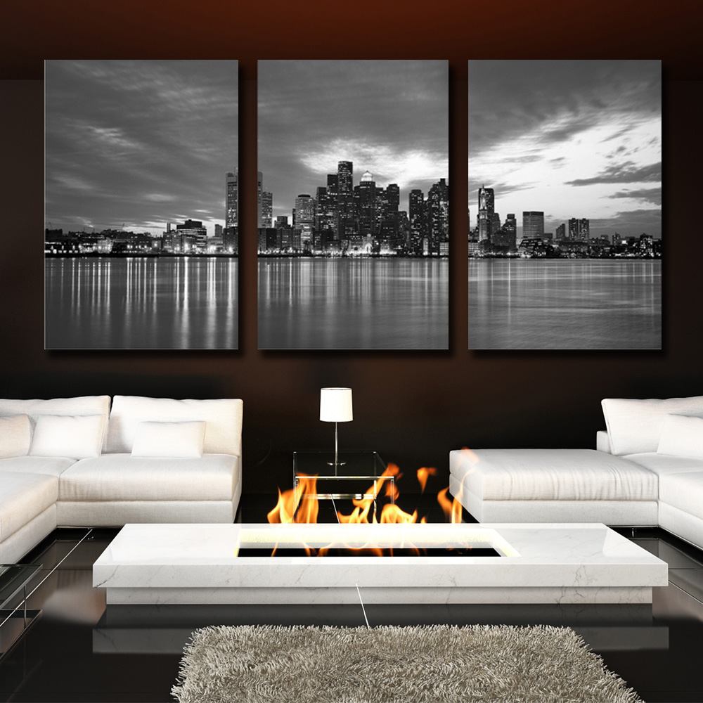 3 piece/set modern landscape the night of city wall pictures printed painting Home Decor for living room No Framed 1327