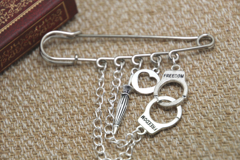 12pcs Sherlock inspired handcuffs umbrella themed charm with chain font b kilt b font pin brooch
