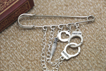 12pcs Sherlock inspired handcuffs umbrella themed charm with chain kilt pin brooch (50mm)