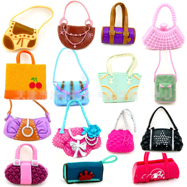 100Pcs/lot  Wholesale Fashionable Casual Bags For 1/6 Girl Dolls Mixed Styles Doll Handbags Girl Birthday Gifts Free Shipping